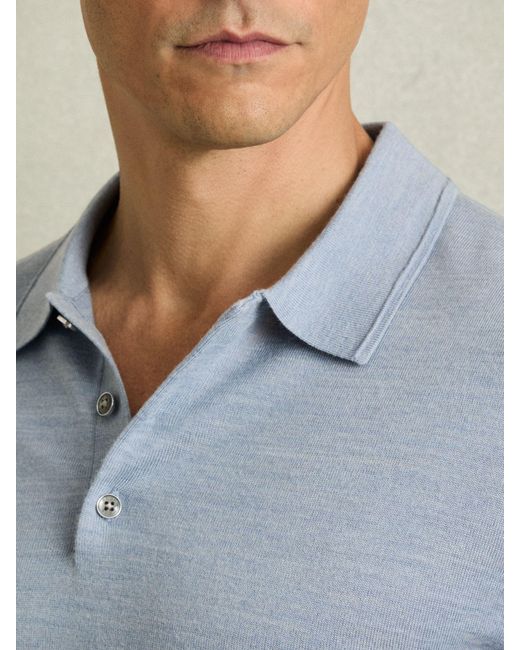 Reiss Blue Wool Short-Sleeve Polo Shirt for men