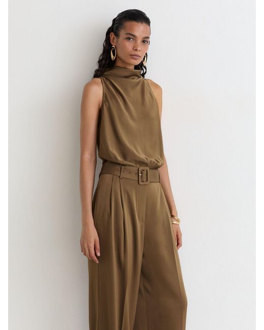 Reiss Natural Satin Cowl-Neck Wide-Leg Jumpsuit
