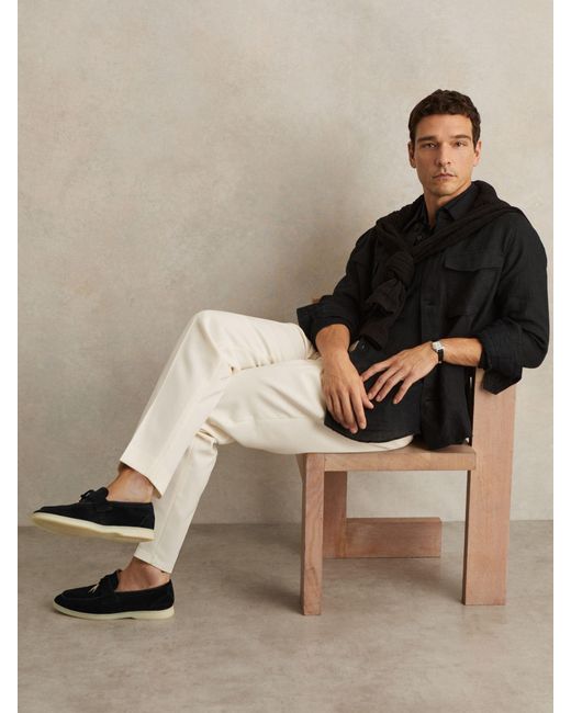Reiss Price - Black Suede Slip On Tassel Loafers, Us 9 (uk 8) for men