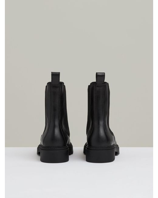 Reiss Black Leather Cleated Sole Chelsea Boots