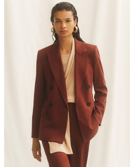 Reiss Brown Wool-Blend Double-Breasted Suit Blazer