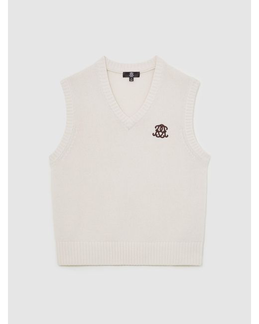 Reiss Crosby - Off White Monogram Embroidered Relaxed Wool Vest, M for men