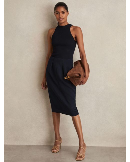 Reiss Blue Gabi - Navy Tailored Midi Suit Skirt, Us 12