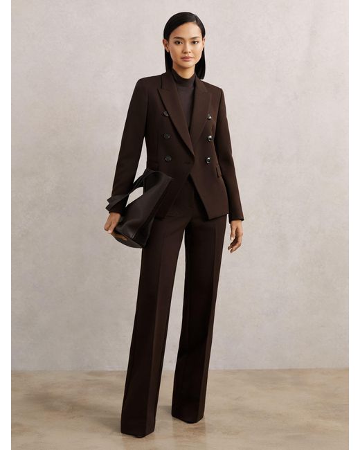 Reiss Black Priya - Chocolate Brown Twill Double-breasted Blazer, Us 2