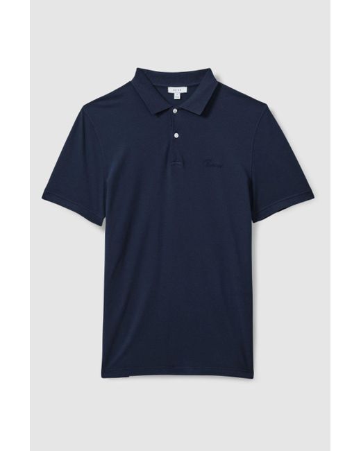 Reiss Peters - Airforce Blue Slim Fit Garment Dyed Embroidered Polo Shirt, M for men