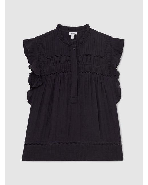 Reiss Blue Florie - Navy Cotton Cheesecloth Sleeveless Top, Us 4