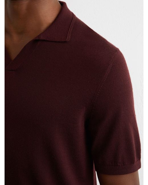 Reiss Red Merino Wool Open-Collar Polo Shirt for men