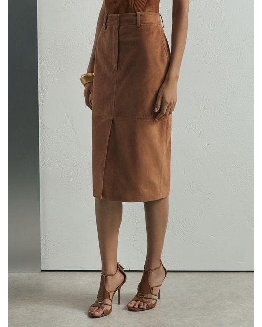 ATELIER Gray Suede Pencil Midi Skirt