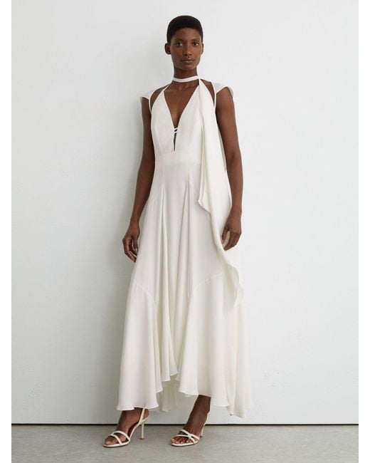Reiss White Strappy Draped Cape Maxi Dress