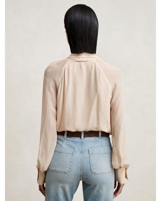 Reiss Natural Silk-Blend Chiffon Tie-Neck Blouse