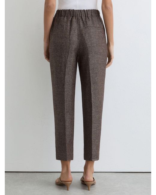 Reiss White Lourdes - Brown Woven Linen Cropped Tapered Trousers, Us 10