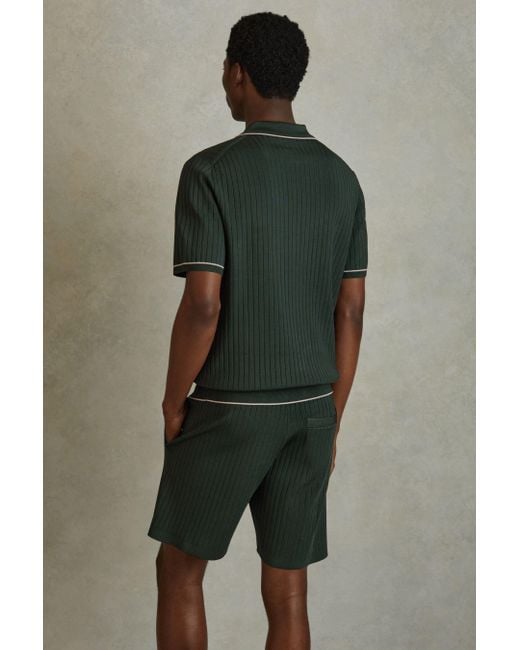 Reiss Brown Christophe - Dark Green Ribbed Dual Zip-front Shirt, Xl for men