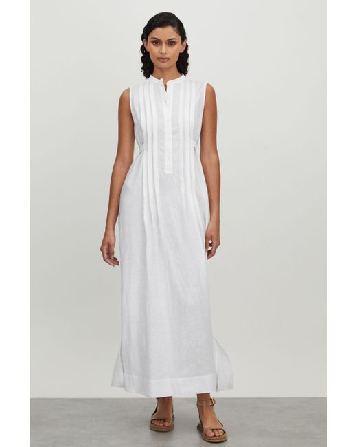 Bondi Born White Linen Belted Midi Dress