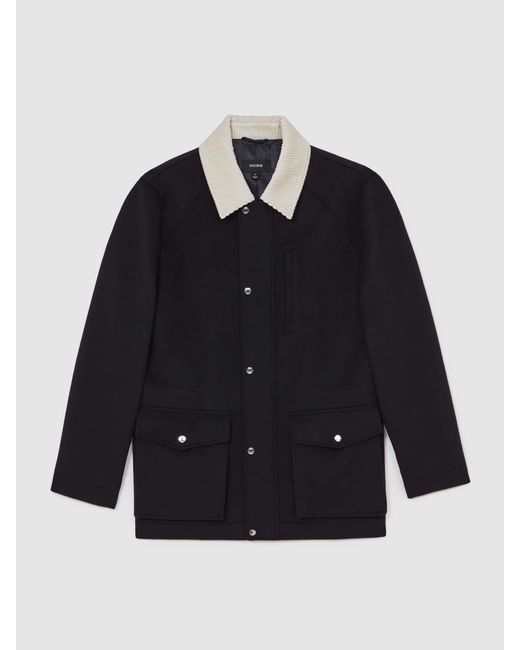 Reiss Black Wool-Blend Cord-Collar Worker Jacket for men