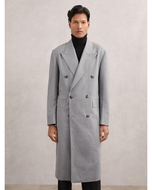 Reiss Gray Double-Breasted Relaxed-Fit Overcoat for men