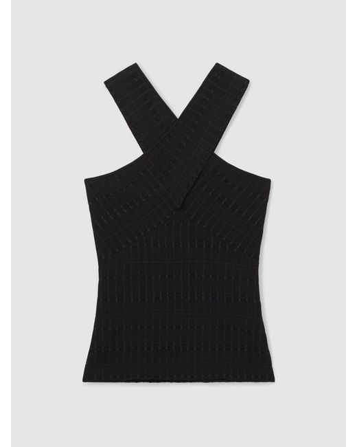 Reiss Blue Alex - Black Cross Neck Textured Top, L (us 12-14)