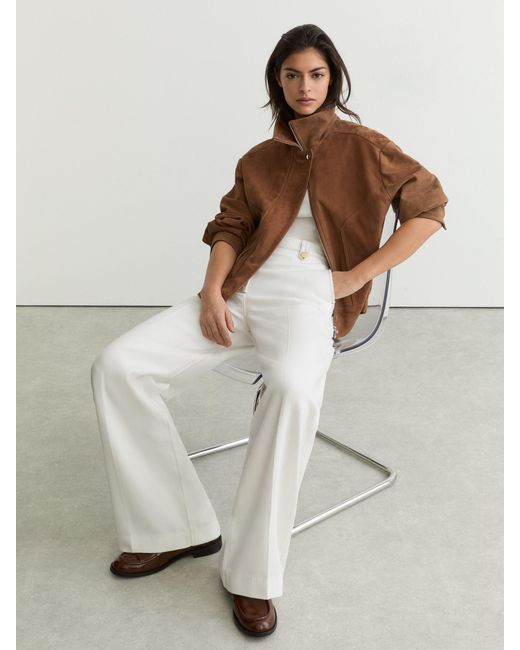 Reiss Gray Lyocell Topstitched Wide-Leg Trousers