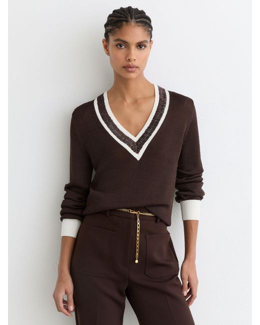 Reiss Black Courtney Bead-Detail V-Neck Knitwearted Jumper