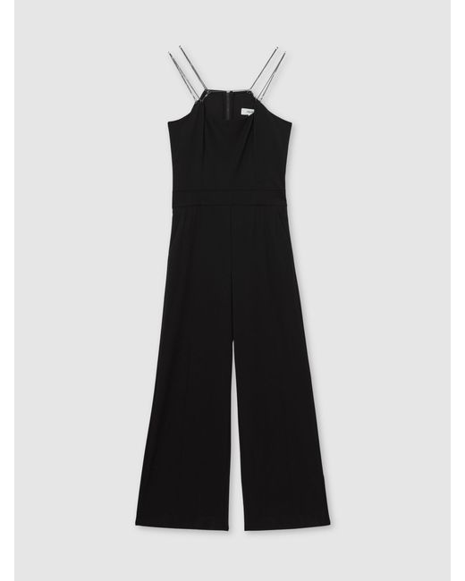 Reiss Black Chain-Strap Wide-Leg Jumpsuit