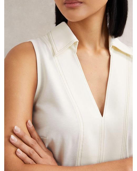 Reiss Natural Neutral Cotton-Blend Collared Sleeveless Top