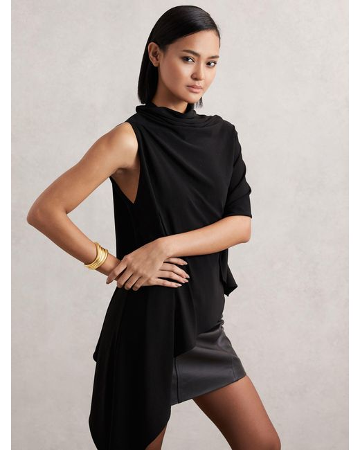 Reiss Women's Corinne Black Cape Detail Top, Xs