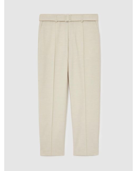 Reiss Natural Peshi - Stone Relaxed-fit Belted Pintuck Trousers, 30 for men