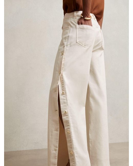 Reiss Natural Evelyn - Cream Side Button Wide Leg Jeans, 34w X 31l (uk 34 R)
