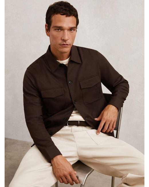 Reiss Brown Twill Twin-Pocket Overshirt for men