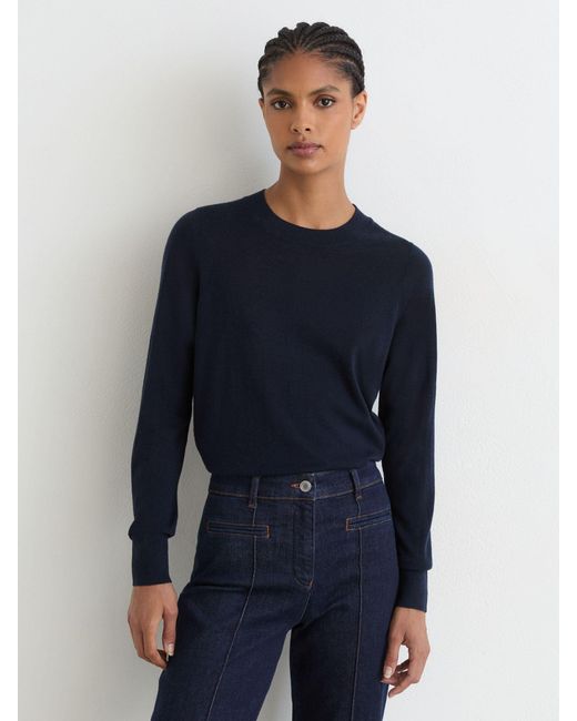 Reiss Blue Merino Wool Crew-Neck Jumper