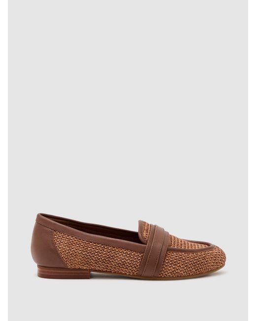 Reiss Natural Raffia Leather Trim Loafers