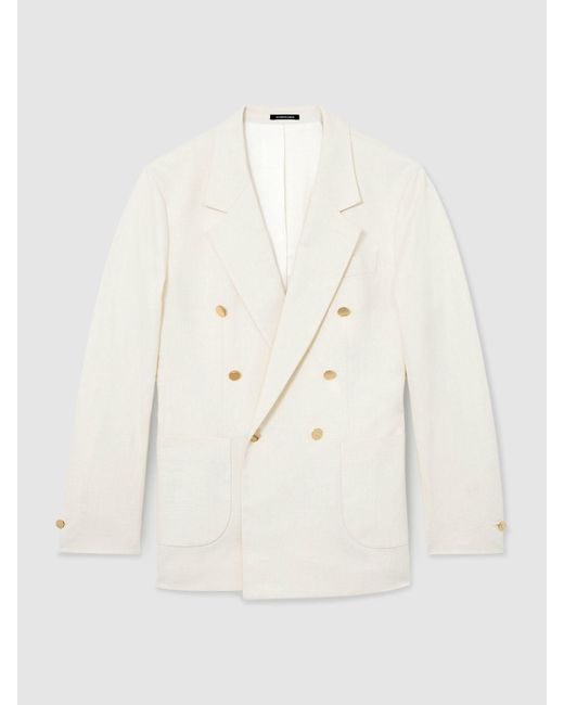 Reiss Green Cotton Textured Double-Breasted Blazer Tailored-Fit for men
