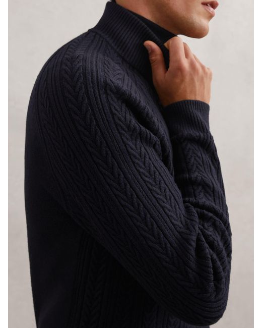 Reiss Blue Cable-Knit Half-Zip Jumper With Wool for men