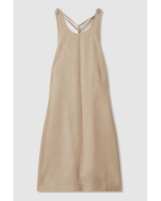Reiss Natural Cecily - Neutral Wool Strappy Tie Back Mini Dress