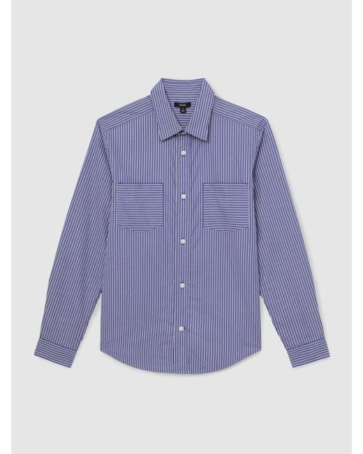 Reiss Blue Cotton-Poplin Stripe Twin-Pocket Shirt for men