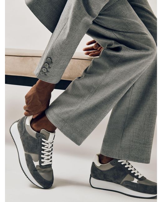 Reiss Gray Suede Lace-Up Running Trainers for men