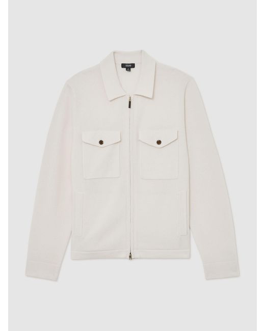 Reiss Natural Wool Knitted Zip-Through Overshirt for men