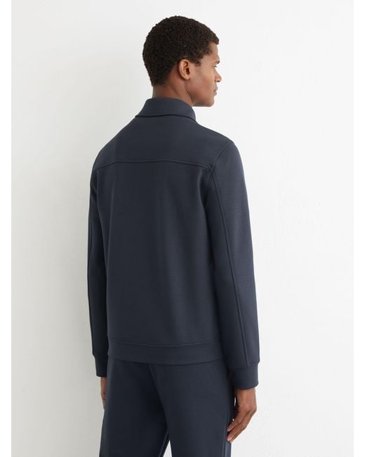 Reiss Blue Premium Interlock Zip-Through Overshirt for men