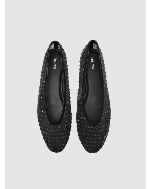 Reiss White Mesh Embellished Ballet Flats