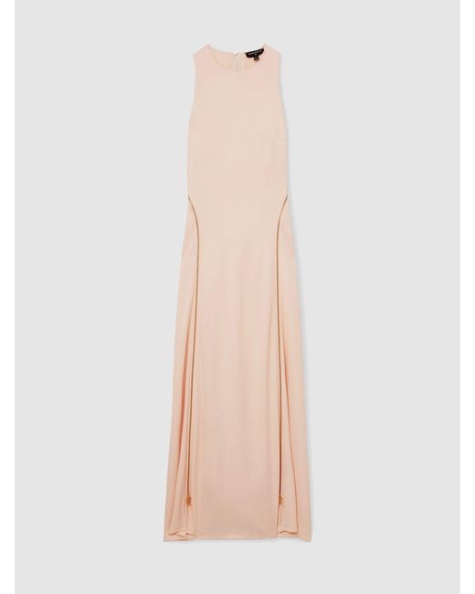 Reiss Pink Leanna Atelier Zipped Satin Maxi Dress With Virgin Wool