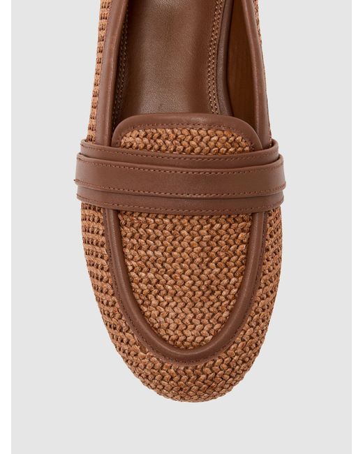 Reiss Natural Raffia Leather Trim Loafers