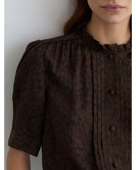 Reiss Alina - Black Matte-silk Animal-print Blouse, Us 6