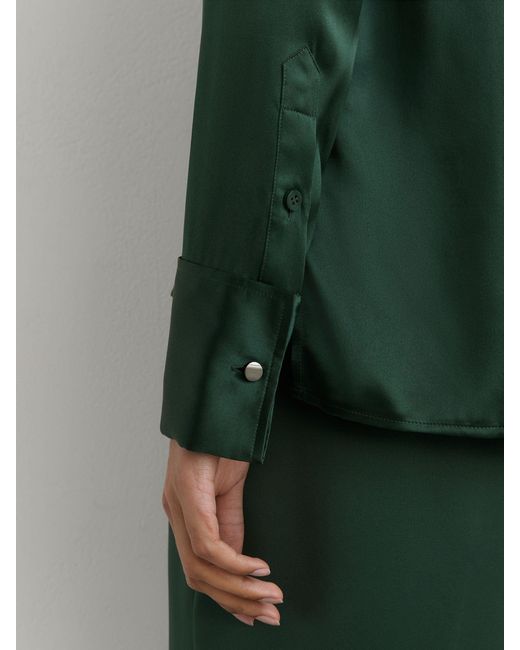 Reiss Green Silk-Satin Concealed-Placket Shirt