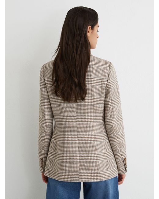 Reiss Natural Double-Breasted Check Blazer Cotton-Linen