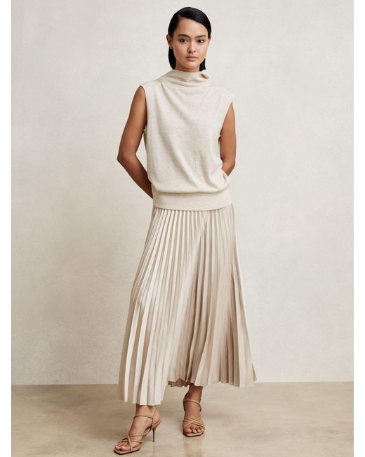 Reiss Natural Pleated Midi Skirt