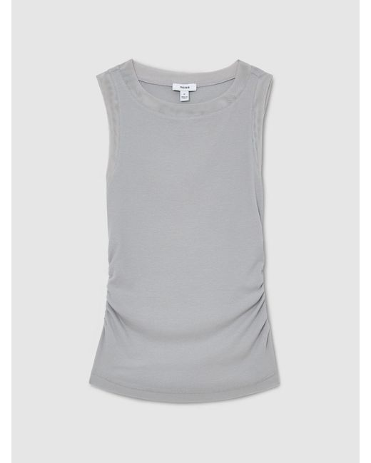 Reiss Gray Trinny - Grey Modal-cotton Sheer-trim Ruched Vest, Xs (us 2)