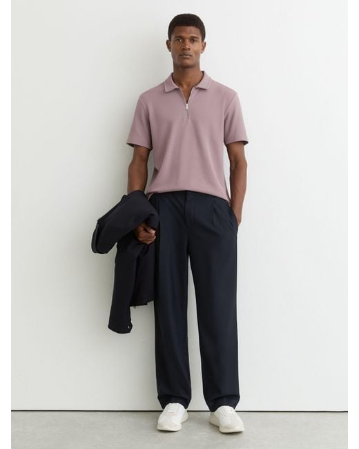 Reiss Purple Forno - Raspberry Pink Half-zip Textured Polo Shirt, S for men