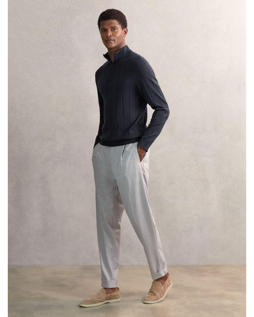 Reiss Blue Wool Wide-Rib Half-Zip Jumper for men