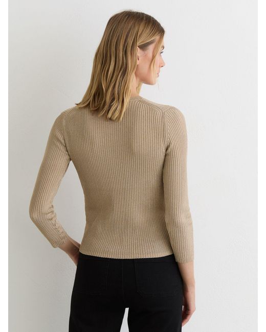 Reiss Natural Metallic Rib-Knit Cardigan