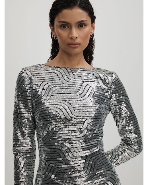 Halston Heritage Gray Sequin Mini Dress