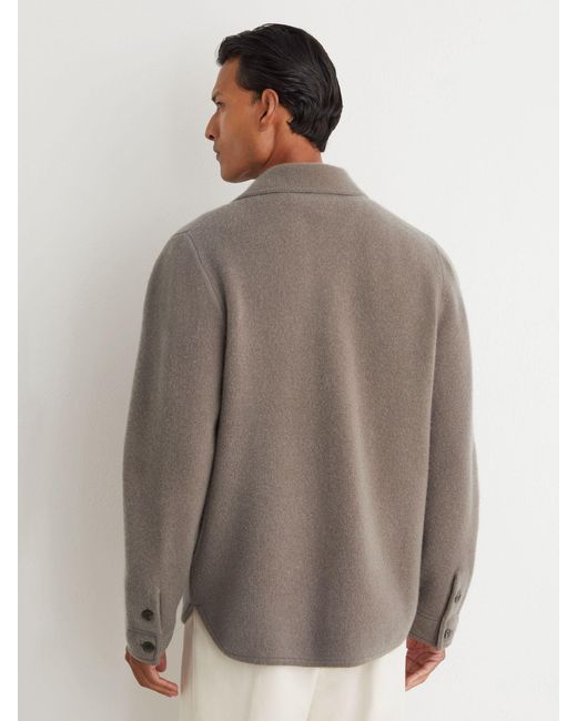 Reiss Banstead - Taupe Brown Brushed Wool Button-through Relaxed Overshirt, Xs for men